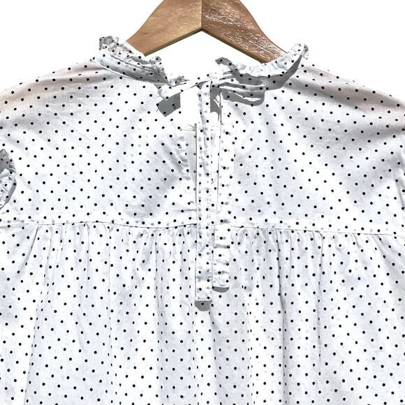 MADEWELL Women’s White Polka Dot Ruffle Neck Bow Tie Long sleeve Top - Picture 5 of 6